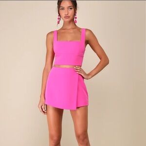 Lulus Exceptionally Styled Hot Pink Lace-up Two-piece Skort Romper - Size M